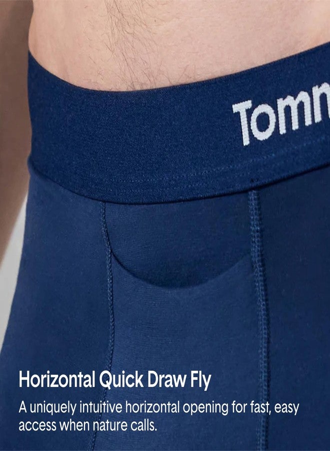 Tommy John Men’s Trunk 4" Underwear, Supima Cool Cotton Boxer Briefs with Supportive Contour Pouch, Dry Pima Cotton Blend, Soft Breathable Waistband, Mesh Quick Dry, Navy, Large - Image 4